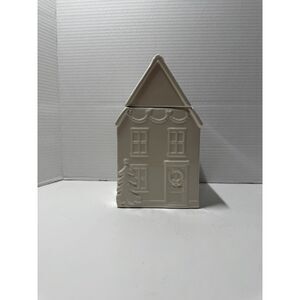 DesignPac White Ceramic Christmas Village House Cookie Jar Holiday Canister
